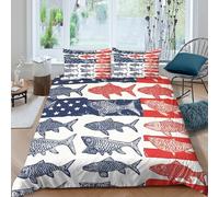 3D Comfy Microfiber Fish flag design Duvet Cover All Season Bedding Sets with Pillowcases Vintage Americana style Quilt Cover Set Breathable Easy Care, for Bedroom Decor Super king（260x220cm）
