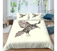 3D Comfy Microfiber flying raven Quilt Cover Sets All Season Bedding Set w/ Pillowcase black and white sketch Bed Quilt Cover Easy Care Breathable Machine Washable for Teens Adults King（220x240cm）