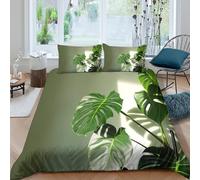 3D Comfy Microfiber Green leafy plant Duvet Cover All Season Bedding Sets with Pillowcases Modern indoor decor Quilt Cover Set Breathable Easy Care, Washable for Bedroom Decor Super king（260x220cm）