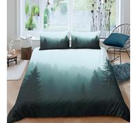 3D Comfy Microfiber Misty forest scene Quilt Cover Sets All Season Bedding Set w/ Pillowcase Nature landscape Bed Quilt Cover Easy Care Breathable Machine Washable for Teens Adults Double（200x200cm）
