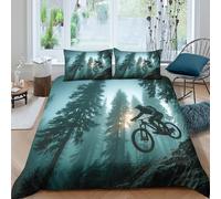 3D Comfy Microfiber mountain-bike-jump Quilt Cover Set Skin-Friendly Bedding Set w/ Pillowcase extreme-sports-style Bedding Quilt Cover All Season, Easy Care, Washable for Kids Double（200x200cm）