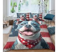 3D Comfy Microfiber Pitbull Dog portr Duvet Cover All Season Bedding Sets with Pillowcases American flag themed Quilt Cover Set Breathable Easy Care, Washable for Bedroom Decor Super king（260x220cm）