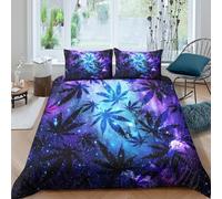 3D Comfy Microfiber PurpleLeafPattern Quilt Cover Set Skin-Friendly Bedding Set w/ Pillowcase PsychedelicArtStyle Bedding Quilt Cover All Season, Easy Care, Washable for Kids Double（200x200cm）