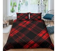 3D Comfy Microfiber RedPlaidPattern Duvet Cover All Season Bedding Set with Pillow Cases ClassicTartanDesign Comforter Cover Breathable Easy Care Machine Washable for Bedroom Decor Double（200x200cm）
