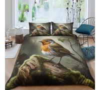3D Comfy Microfiber Robin bird art Quilt Cover Set All Season Bedding Set w/Pillowcase Nature wildlife painting Bed Quilt Cover Easy Care Breathable Washable for Teens Adults Super king（260x220cm）