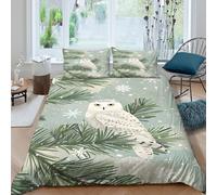 3D Comfy Microfiber Snowy owl perched Duvet Cover All Season Bedding Sets with Pillowcases Winter forest illust Quilt Cover Set Breathable Easy Care, Washable for Bedroom Decor Super king（260x220cm）