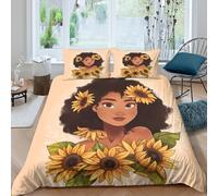 3D Comfy Microfiber Sunflower girl Duvet Cover All Season Bedding Set with Pillow Cases Digital art style Comforter Cover Breathable Easy Care Machine Washable for Bedroom Decoration King（220x240cm）