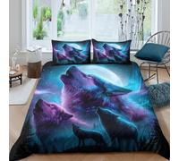 3D Comfy Microfiber Wolf howling Quilt Cover Set Skin-Friendly Bedding Set w/Pillowcase Fantasy cosmic art Bedding Quilt Cover All Season Easy Care, for Kids Boys Girls Super king（260x220cm）