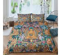 3D Comfy Microfibre Buddhist deities Bedding Quilt Cover All Season Bedding Set with Pillow Cases Tibetan Style Quilt Cover Set All Season Soft Machine Washable for Boys Girls Kids Single（140x200cm）