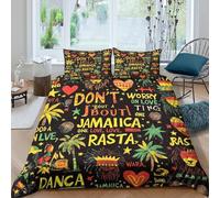 3D Comfy Microfibre Jamaica art Bedding Quilt Cover All Season Bedding Set with Pillow Cases Rasta cultural illust Quilt Cover Set All Season Soft Washable for Boys Girls Kids Single（135x200cm）