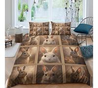 3D Comfy Microfibre Rabbit portraits Bedding Quilt Cover All Season Bedding Set with Pillow Cases Vintage animal art Quilt Cover Set All Season Soft Washable for Boys Girls Kids Super king（260x220cm）