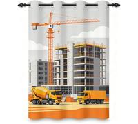 3D Construction Vehicles Blackout Door Curtain 52 x 54 Inch Thermal Privacy Drape with Eyelets Washable Room Divider for Kids Room, Engineering Theme Design 1 Panel D136