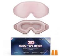 3D Contour Sleep Eye Mask with Earplugs & Case, 100% Light Blocking, Breathable Washable, Adjustable Strap, Pressure-Free for Side Sleepers & Travel, Pink