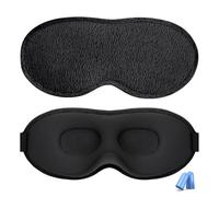 3D Contoured Sleep Mask, 100% Light Blocking Eye Mask for Sleeping, No Pressure on Eyes, Breathable & Soft Eye Cover with Adjustable Strap, Includes Earplugs for Side Sleepers, Travel, Nap (Black 02)