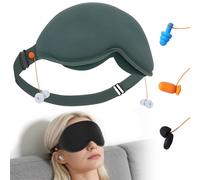 3D Contoured Sleep Mask with Earplug Retainer Cord,100% Pressure-Free & Total Light Blocking Eye Mask with Adjustable Strap. Ideal for Sleep Earplug User, Airplane Travel, Meditation Green