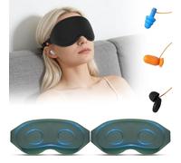 3D Contoured Sleep Mask with Earplug Retainer Cord,100% Pressure-Free & Total Light Blocking Eye Mask with Adjustable Strap. Ideal for Sleep Earplug User, Airplane Travel, Meditation 2xGreen