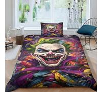 3D Cool Joker Printed Pattern Bedding Set for Teens Adults Duvet Cover with Pillowcases Microfiber Comforter Cover with Zipper Closure Quilt Cover Single（135x200cm）