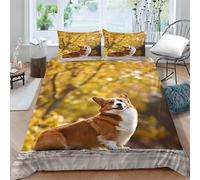 3D Corgi Bedding Set Autumn Plantation Duvet Cover Soft Brushed Microfiber Quilt Cover with Zipeer Closure and 2xPillowcases 50x75cm for Teens Adults (Single 150x200cm) g-1077