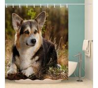 3D Corgis Shower Curtain Mould Proof Resistant Extra Long Shower Curtains 180 x 200 cm Drop Wet Room Waterproof Washable Fabric Cute Dog Bathroom Curtains with 12 Hooks e-5407