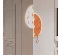 3D Corner Wall Art Decor Clock with LED Light, Modern Minimalist Large Decorative Walls Clocks for Living Room, Cream Style Wave Sculpture with Pendulum for Corner Hallway Decor (Orange 54cm