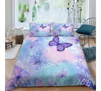 3D Cosy Microfiber butterfly art Comforter Cover Easy Care Bedding Set w/Pillowcase pastel fantasy style Bedding Quilt Cover All Season Breathable for Bedroom Decor Single（135x200cm）