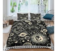 3D Cosy Microfiber Cosmic patterns Quilt Cover Machine Washable Bedding Set with Pillow Cases Vintage astrology art Duvet Cover Sets Easy Care Breathable All Season for Bedroom Decor King（220x240cm）