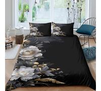 3D Cosy Microfiber Elegant flowers Quilt Cover Machine Washable Bedding Set with Pillow Cases Vintage floral design Duvet Cover Sets Easy Care Breathable All Season for Bedroom Decor King（220x240cm）