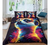 3D Cosy Microfiber Meerkat Art Print Comforter Cover Easy Care Bedding Set w/Pillowcase Vibrant Digital illust Bedding Quilt Cover All Season Breathable Washable for Bedroom Decor Double（200x200cm）