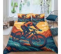 3D Cosy Microfiber Mountain biker in action Quilt Cover Machine Washable Bedding Set with Pillow Cases Adventure Duvet Cover Sets Easy Care Breathable All Season for Bedroom Decor King（220x240cm）