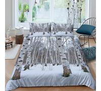 3D Cosy Microfiber Winter Forest Comforter Cover Easy Care Bedding Set w/ Pillowcase Snow-Covered Birch Bedding Quilt Cover All Season Breathable Machine Washable for Bedroom Decor King（220x240cm）