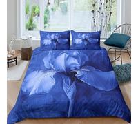 3D Cosy Microfibre Blue iris flower Duvet Cover All Season Bedding Sets with Pillowcases Artistic floral paint Bed Quilt Cover Easy Care Breathable Machine Washable for Couples Double（200x200cm）