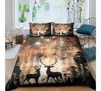 3D Cosy Microfibre Deer silhouette Bed Quilt Cover Skin-Friendly Bedding Set w/ Pillow Cases Forest night Style Comforter Cover All Season Easy Care, Washable for Bedroom Decor Double（200x200cm）