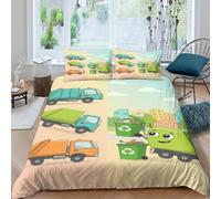 3D Cosy Microfibre Garbage truck Duvet Cover All Season Bedding Sets with Pillowcases Cartoon recycling vehicle Bed Quilt Cover Easy Care Breathable Machine Washable for Couples Double（200x200cm）