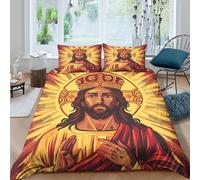 3D Cosy Microfibre Jesus Christ Bed Quilt Cover Skin-Friendly Bedding Set w/ Pillow Cases religious icon style Comforter Cover All Season Easy Care, Washable for Bedroom Decor Super king（260x220cm）