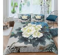 3D Cosy Microfibre Peony flower Bed Quilt Cover Skin-Friendly Bedding Set w/ Pillow Cases Chinese ink painting style Comforter Cover All Season Easy Care, Washable for Bedroom Decor Single（135x200cm）