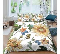 3D Cosy Microfibre Sunflower garden Bed Quilt Cover Skin-Friendly Bedding Set w/ Pillow Cases Watercolor botanical Comforter Cover All Season, Easy Care, Washable Bedroom Decor Super king（260x220cm）