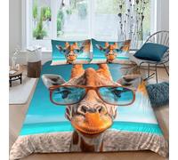 3D Cosy Microfibre Sunglasses giraffe Bed Quilt Cover Skin-Friendly Bedding Set w/ Pillow Cases Beach vacation style Comforter Cover All Season Easy Care, Washable for Bedroom Decor Double（200x200cm）