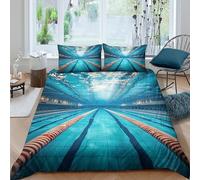 3D Cosy Microfibre Swimming Pool Bed Quilt Cover Skin-Friendly Bedding Set w/ Pillow Cases Underwater Perspective Comforter Cover All Season Easy Care, Washable for Bedroom Decor King（220x240cm）