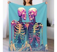 3D Couple Skeleton Extra Large Fleece Throw Blanket for Couch, Sofa, 270GSM Queen Super Soft and Warm Cosy Travel Blankets, Pop Art Skull Lightweight Throw