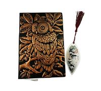 3D Cover Owl Embossed Leather Notebook Lay-Flat Binding Ruled Pages Hardcover Journal a5 Handmade Planner Lined Pages Writing Notebook with Panda Bear Bookmark (Red Copper)