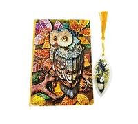 3D Cover Owl Embossed Leather Notebook Lay-Flat Binding Ruled Pages Hardcover Journal a5 Handmade Planner Lined Pages Writing Notebook with Panda Bear Bookmark (Multicolor)