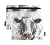 3D Cow Broken Wall Binder Pencil with Clear Window Large Pencil case Clear Window & Grommets Three Ringing Binder for Office School Supplies Cosmetics Multicolored 2 PCS
