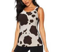 3D Cow Fur Print Women's Summer Gym Tank Tops - Crew Neck Sleeveless Sports Yoga Top, Moisture Wicking Crop Vest, Perfect for Athletic Running and Workout