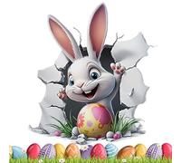 3D Crack Wall Sticker Easter - Easter Bunny | Colourful Easter Eggs Motifs - PVC Waterproof Removable - Wall Sticker for Tiles Mirror Bathroom Kitchen Toilet
