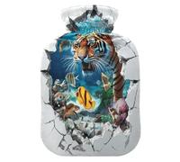 3D Cracked Hole Animal Tigers Underwater hot Waterbottle with Soft Cover, 2L Warm Water Bottle for Bed for Period Cramps, Period Cramps