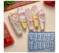 3D Cream Nail Mold Silicone Tools Lace Nails Charms Resin Molds Art for Accessories Supplies