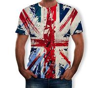 3D Crew Neck Short Sleeve Breathable t-Shirt with Cool Graphics, Street Hip hop Art (XXL, UK Flag)