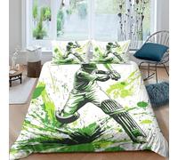 3D Cricket Batter King Size Duvet Cover Sets Ink Splatter Illustration Double Bedding Set Warm Comfort Microfiber Quilt Cover Size 220x230 cm with 2 Pillowcases 50×75 cm E-851