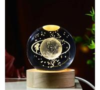 3D Cross Crystal Ball with Wooden Light Base,80MM Glass Ball Night Lamp,Decorations Gifts for Family Members and freinds (Star-Walk)