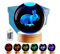 3D Crystal Ball Lamp with Lifelike LED Rabbit, 16 Color Changing Light, Dimmable Remote Control